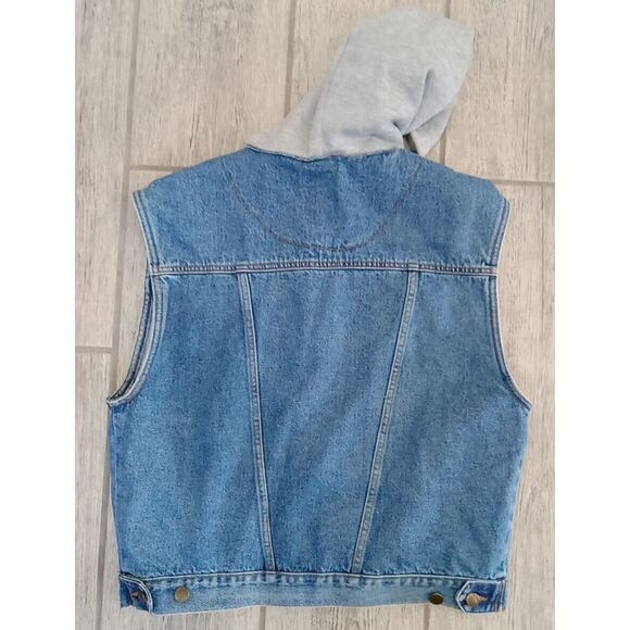 Vintage Hooded Jean Vest By Gitano First Class Jeans Sz Large L Blue Jean Jacket - Picture 5 of 5